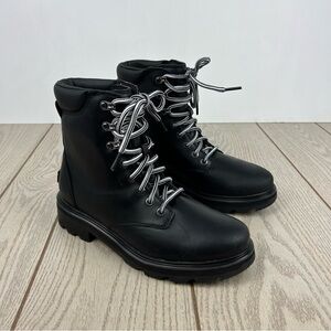 Sorel Women's Lennox Leather Lace-Up STKD WP Boots US8.5 Black / Sea Salt $190